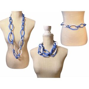 Alisha D Made in Italy Blue White Chunky Resin‎ Chain Link Opera Necklace 43"
